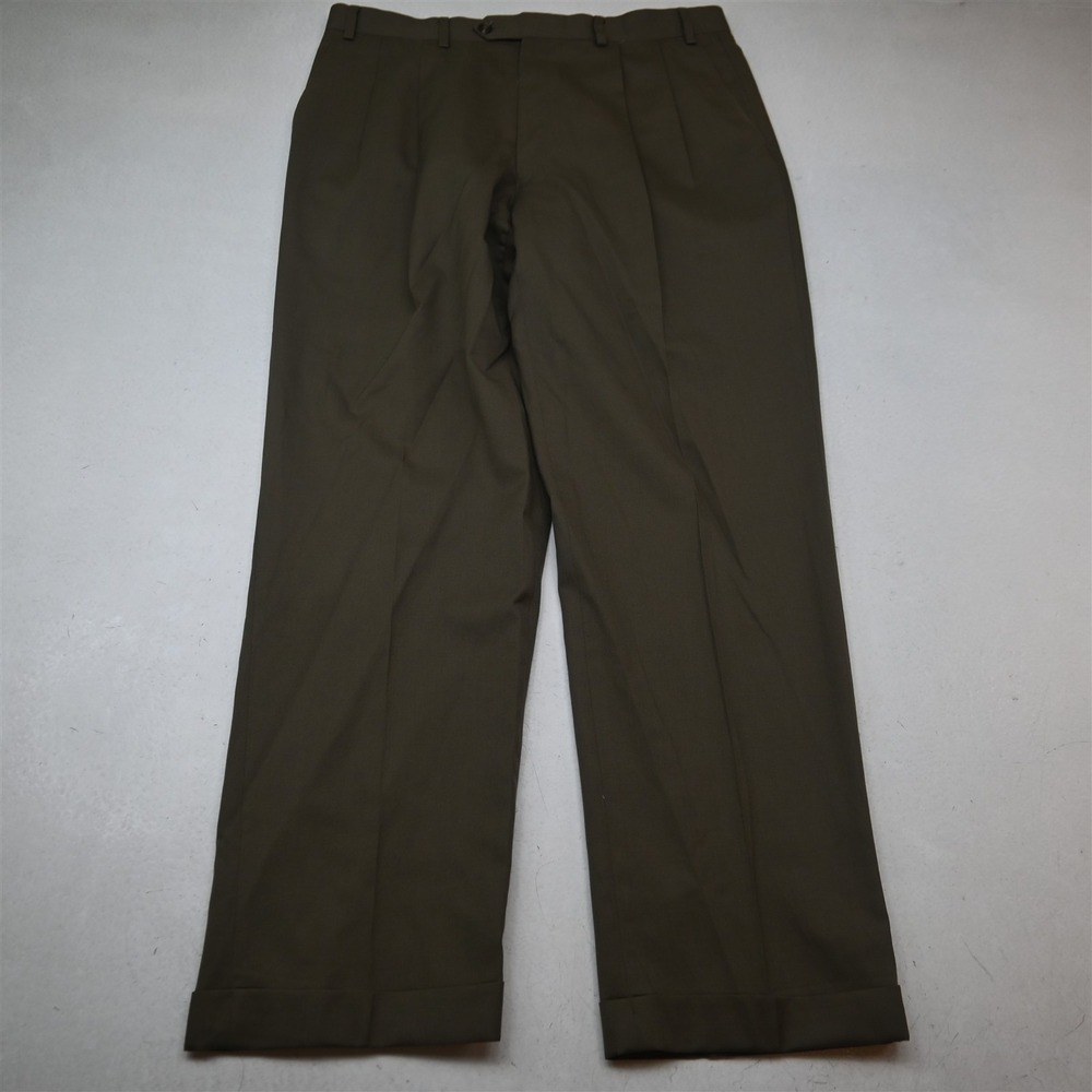 Chaps Ralph Lauren 34x32 Light Brown 100% Wool Pleated Cuffed High Waist Pants